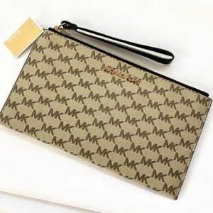 NWT authentic MK signature monogram wristlet tan